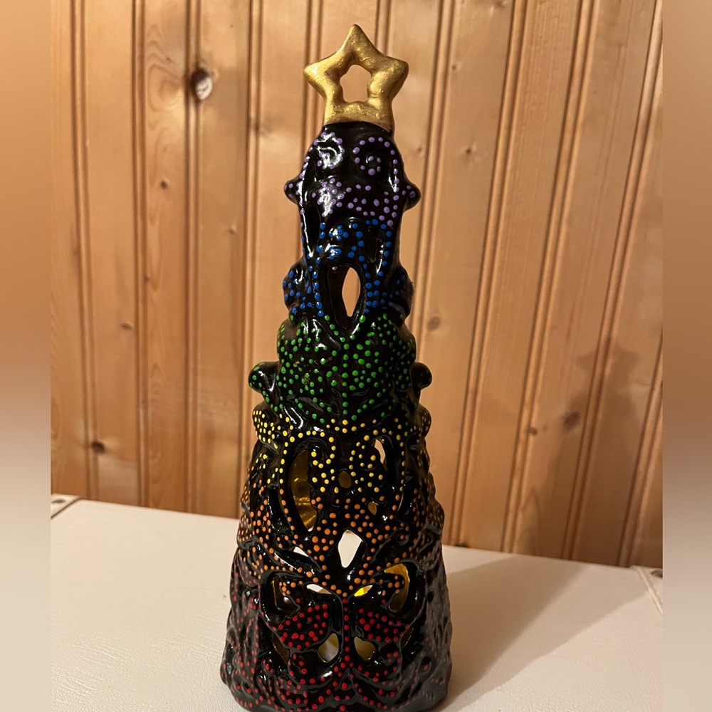 Handpainted Ceramic Rainbow Christmas Tree - Picture 3 of 7
